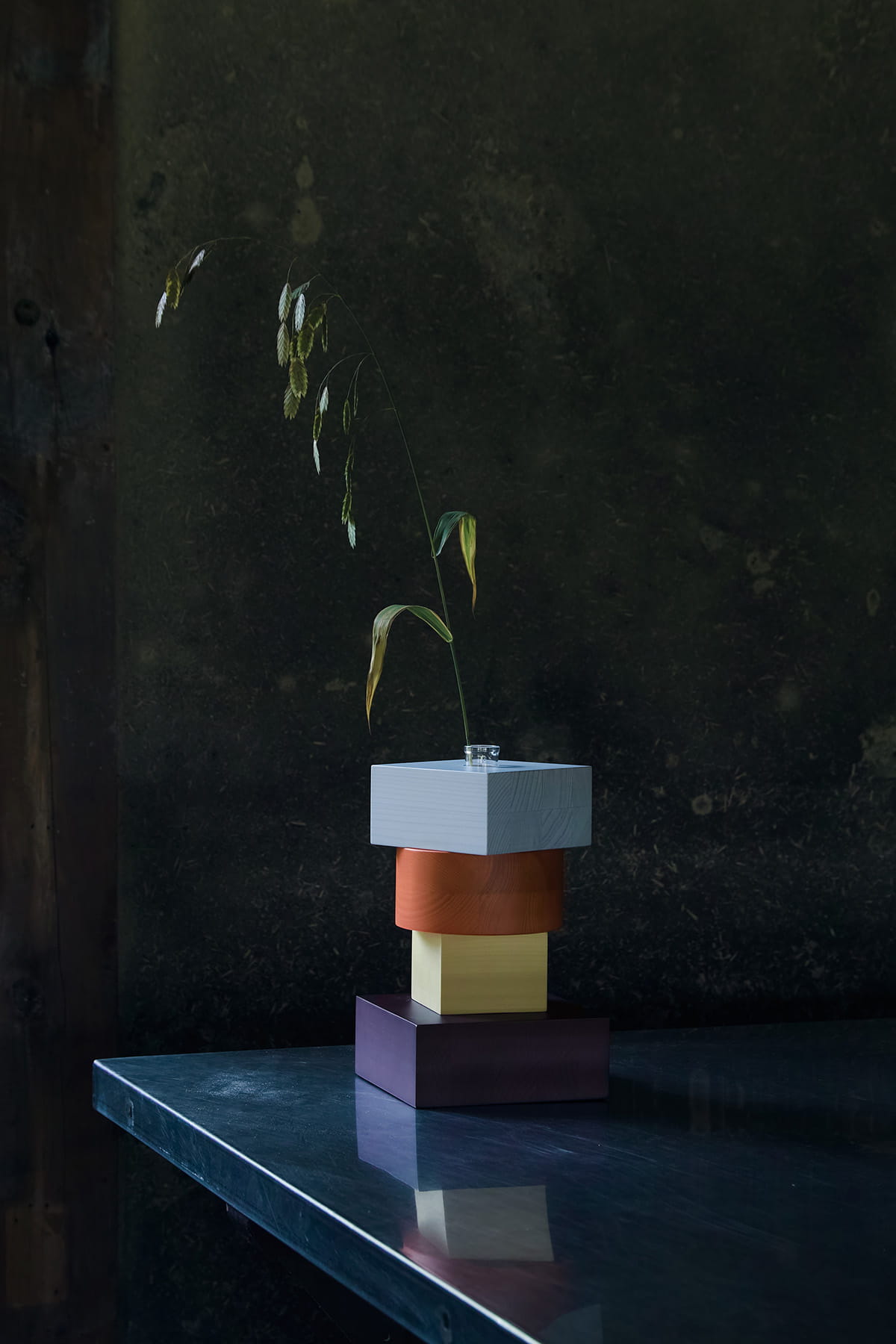 Set Vase Kumiki, hinoki with painted finish, W 125 x 125 x 200 mm